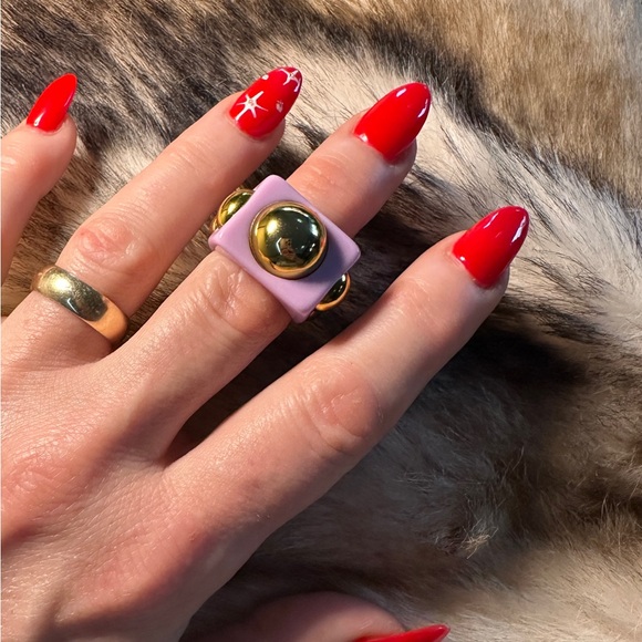 Retro Lavender Gold Bubble Resin Statement Ring - Picture 3 of 6